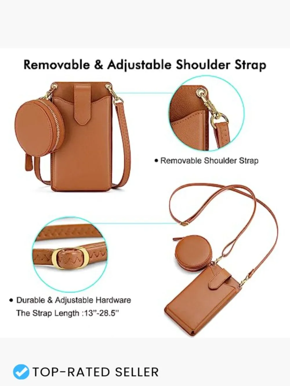 Small Crossbody Cell Phone Purse Vegan Leather RFID Adjustable Strap